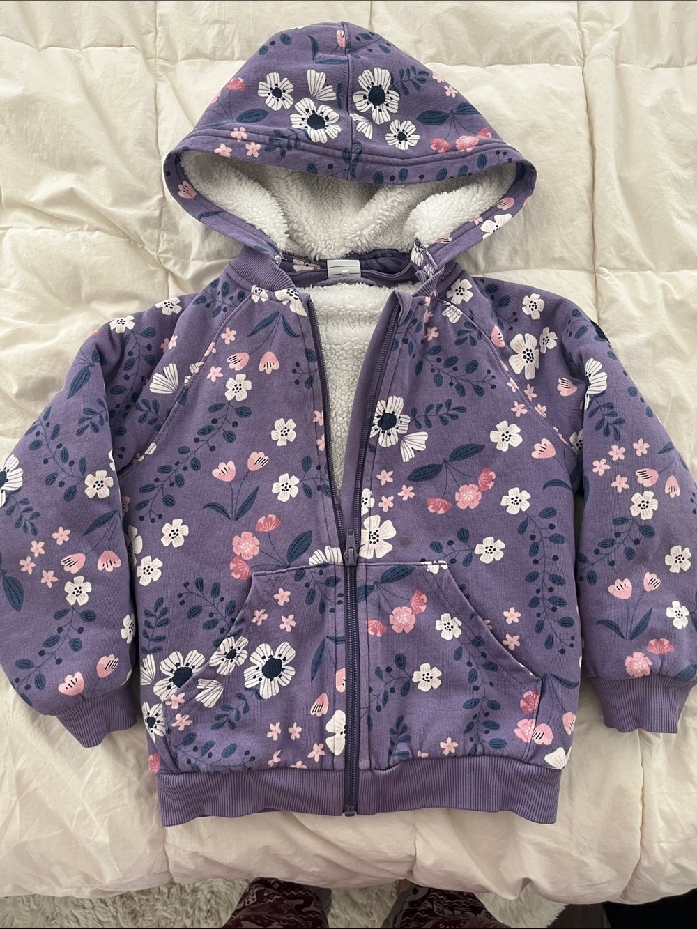 Polarn O. Pyret Purple Floral Hooded Zip Sweatshirt